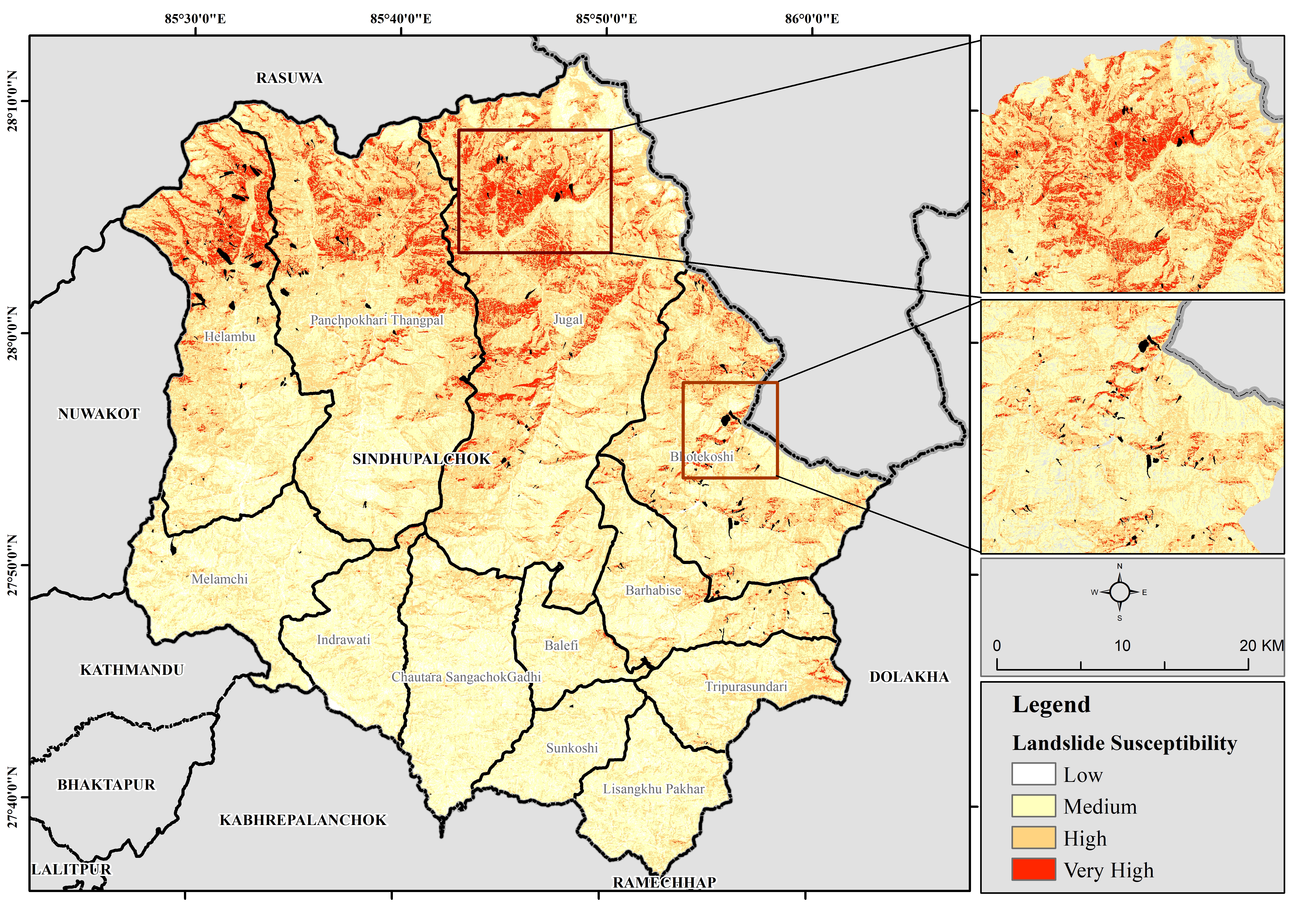 Landslide Susceptibility Map showing risk zones